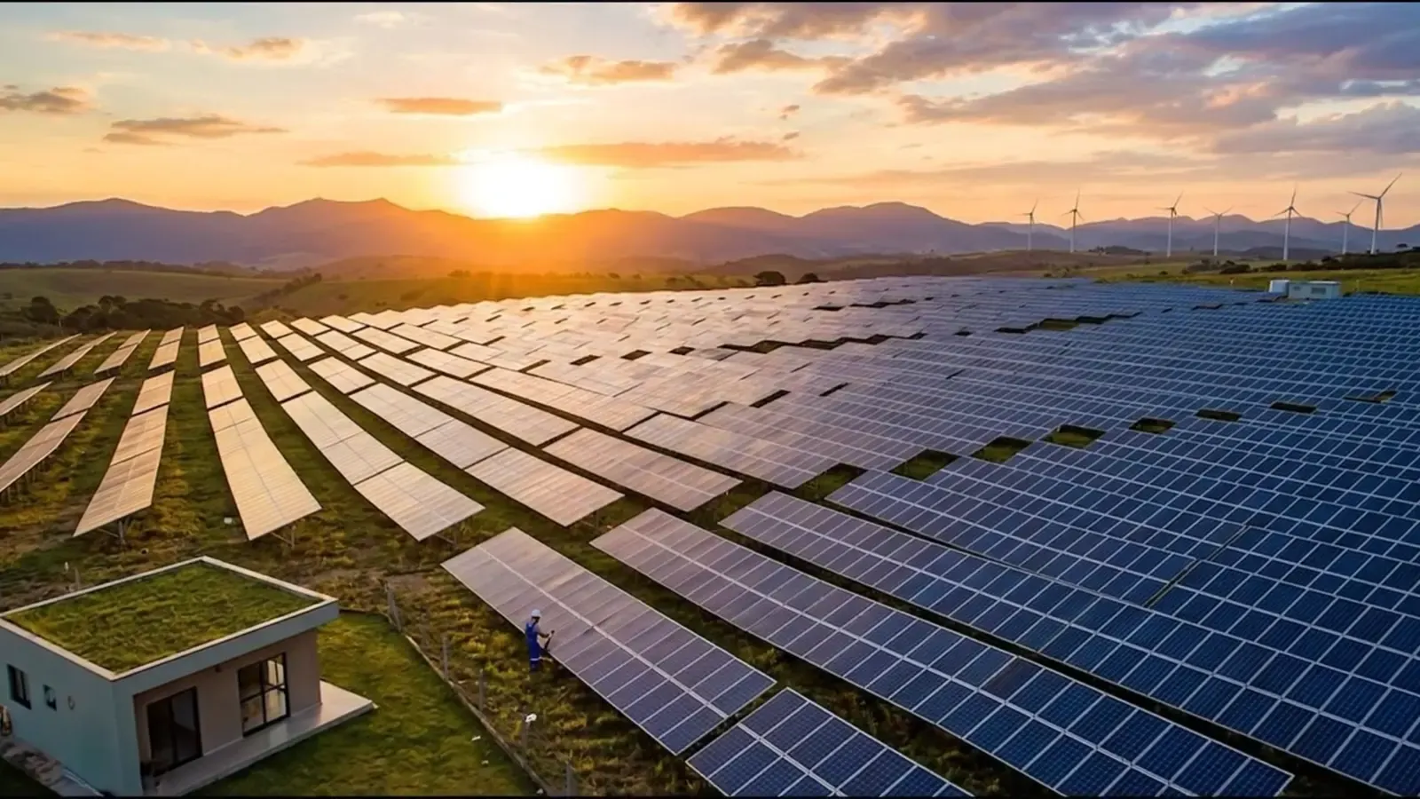 Usina solar ao pôr do sol (imagem ilustrativa)